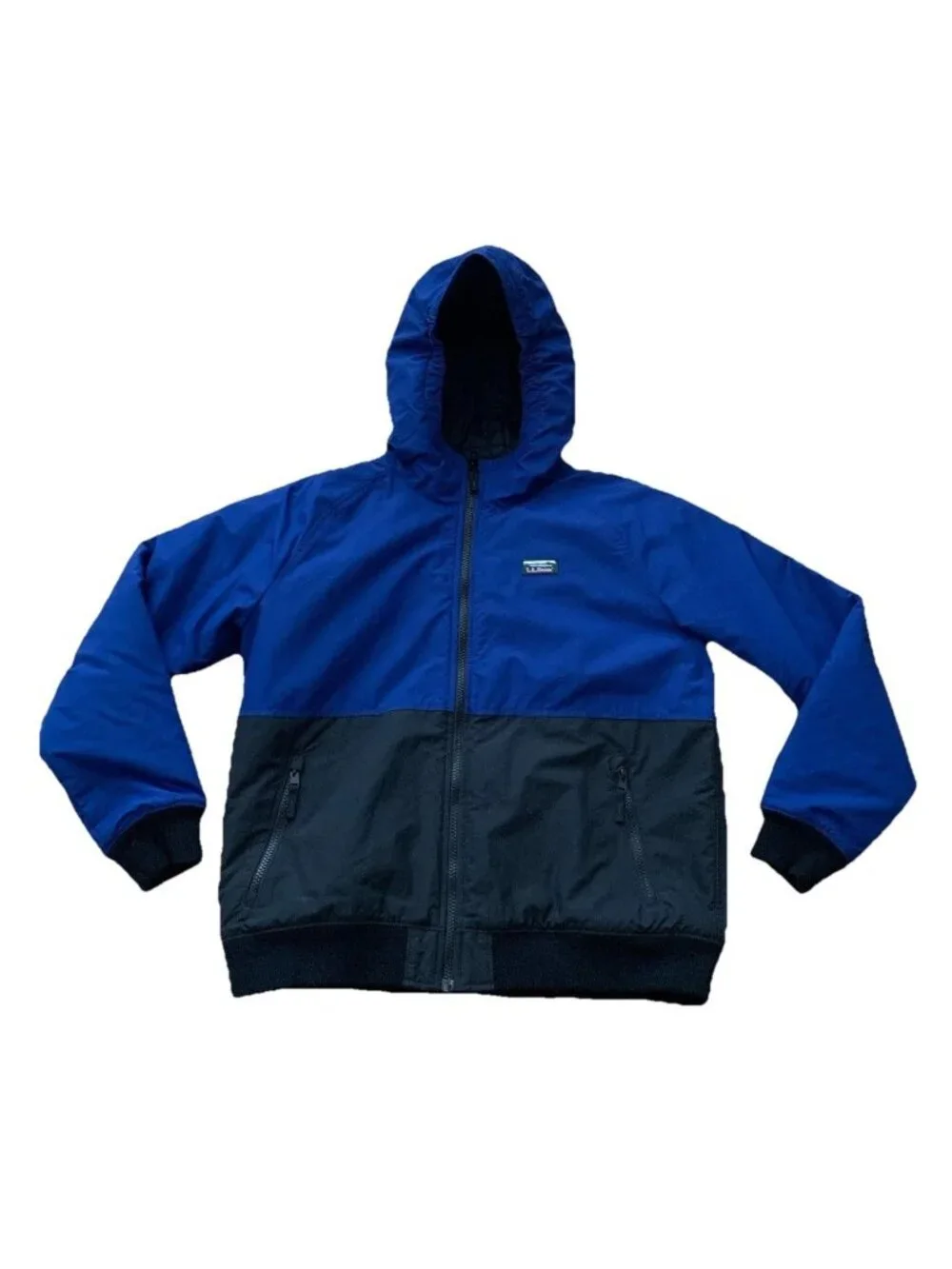 LL Bean Kids XL 18 Blue Black Insulated Jacket Bomber Preppy Outdoor 513221